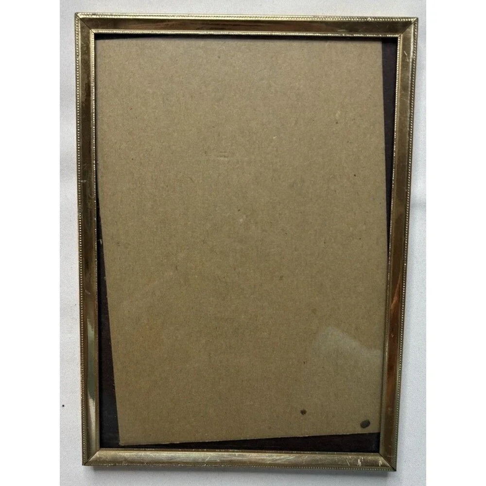 Vtg Gold Tone Brass Metal Picture Frame Simple Dot Design Edge Fits 5 X 7